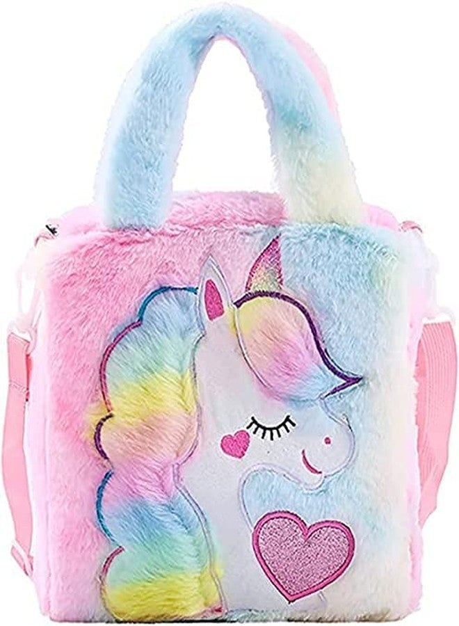 Firstdemand Unicorn Fur Sling Bags Side shoulder Bag Stylish Soft Fur Bag for Kids Coin Bag for Girls Teens Women Multicolour - Image 1
